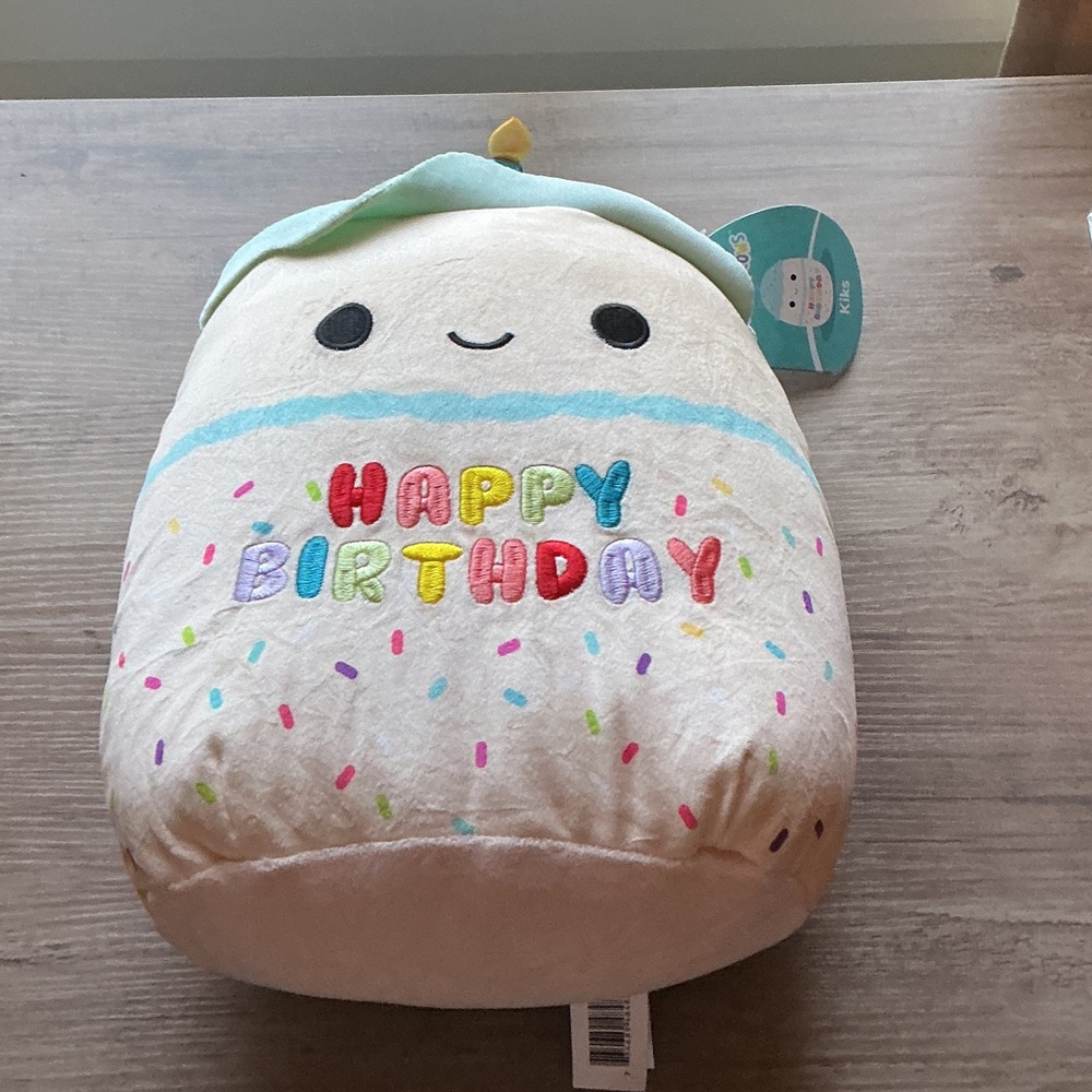 Squishmallows Cream and Blue Birthday Accent Pillow